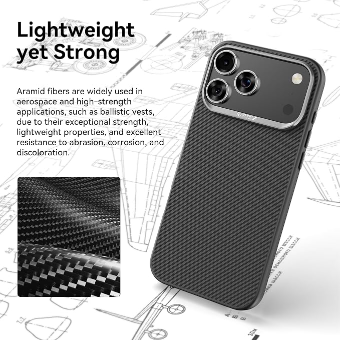 RAPTIC Aramid Fiber Case for iPhone 16 Pro Compatible with MagSafe Non-Slip &amp Slim 600D Aramid Fiber [Military Grade Drop Tested] Anti-Scratch Shockproof Protective Case 6.3 inch Black