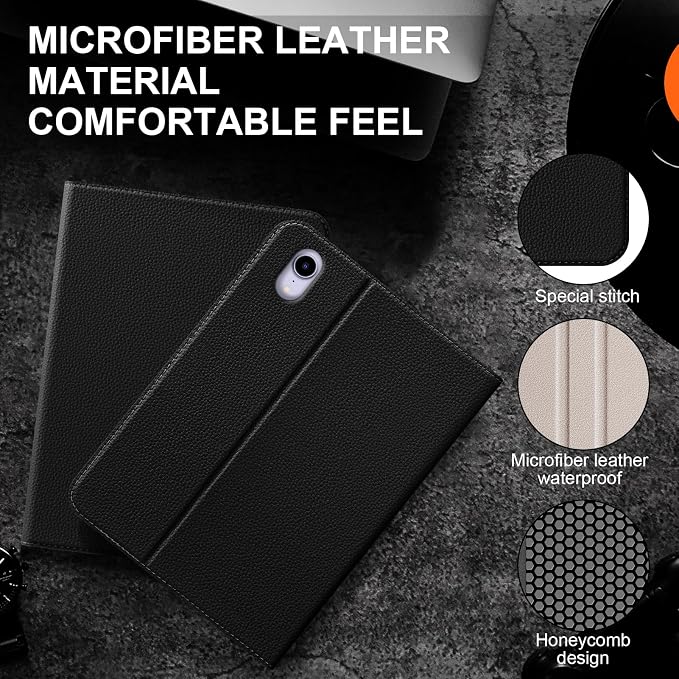 Case for iPad Mini7(A17 Pro) 2024/6th 2021 8.3 with Pencil Holder | Leather Protective Shockproof Smart Cover Adjustable Stand Auto Wake/Sleep Multiple View Angles Black