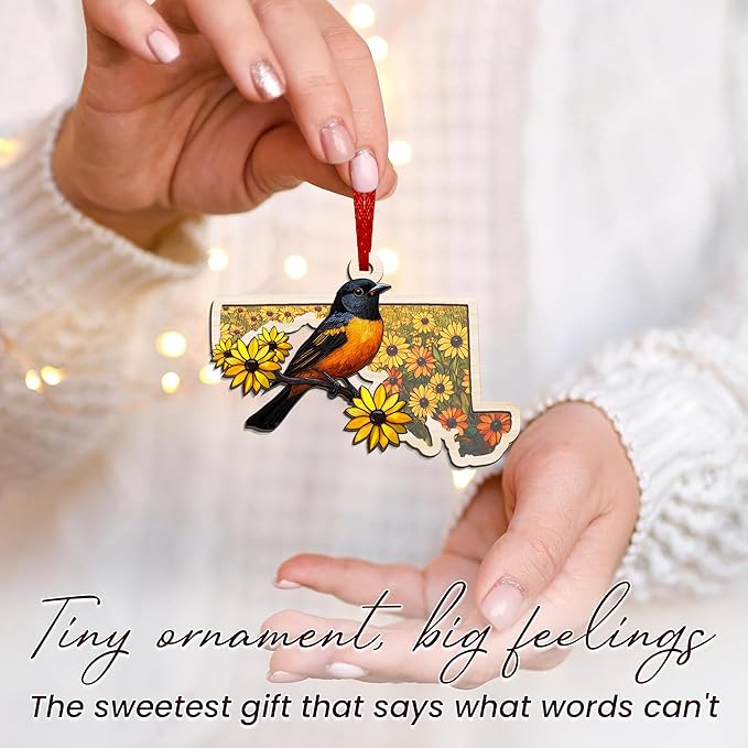 FLAGWIX Maryland Christmas Ornament 2025 - Suncatcher Christmas Ornaments for Tree Decorations - Maryland Gifts for Women Men, Baltimore Oriole and Black-Eyed Susan State Ornaments, Housewarming Gifts