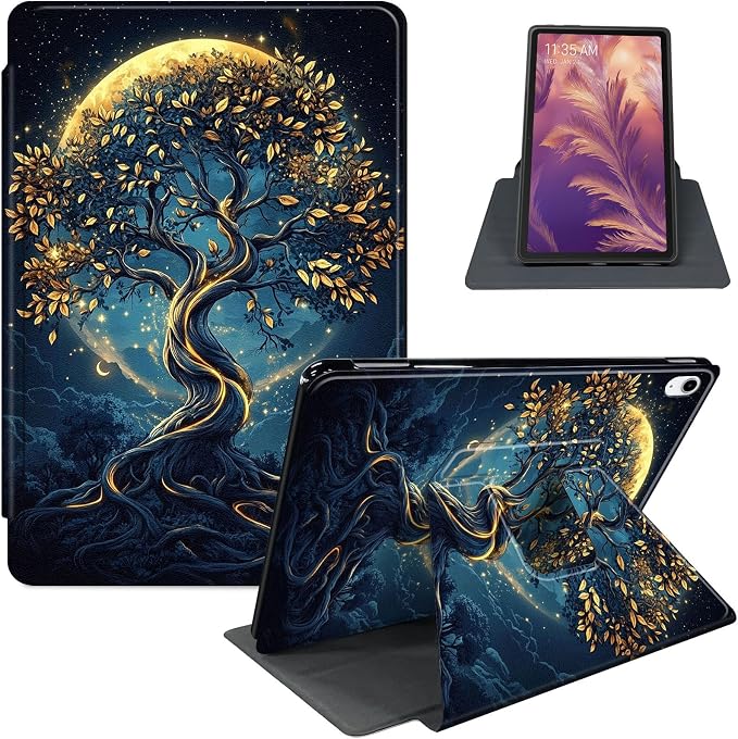 for iPad 11th Generation (A16 2025) 11 / iPad 10th Gen 10.9 2022 Case 360° Rotating PU Leather Stand Cover with Auto Sleep/Wake Shockproof TPU Backl Raccoon Perched