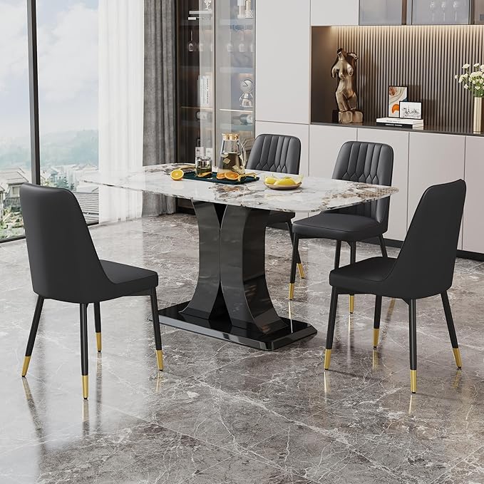 Dining Chairs Set of 2，Modern Dining Chairs, Equipped with PU Leather Backrest Cushions and Black Metal Legs, Suitable for Restaurants, Kitchens, and Bedrooms Dining Room Chairs