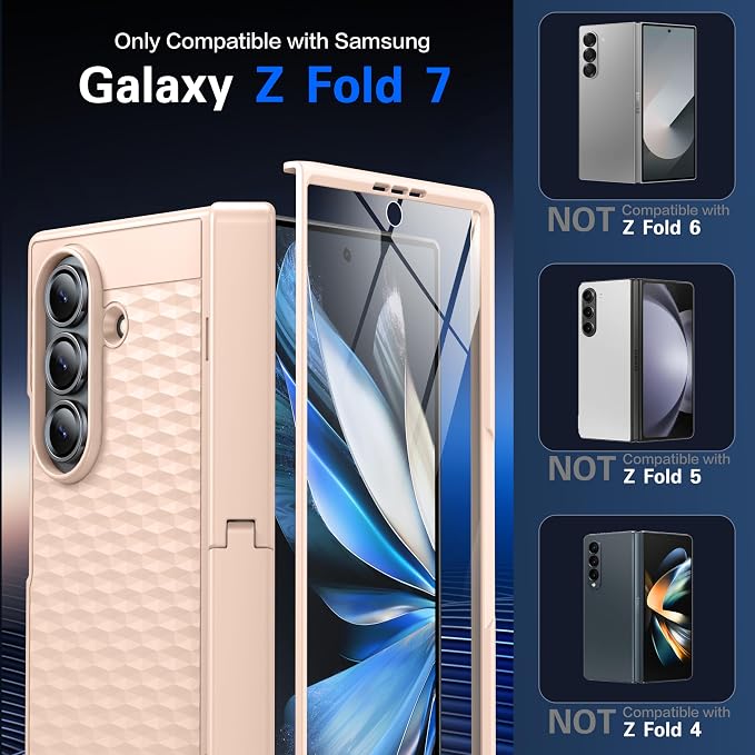 Magnetic for Samsung Galaxy Z Fold 7 Case+Screen Protector | [Hinge Protection] [Kickstand][Compatible with MagSafe] Full Body Protective Phone Case for Galaxy Z Fold 7 Gold