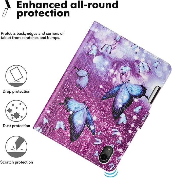 Case for iPad mini 7 A17 Pro &amp iPad mini 6 (2024/2021) Built-in Pencil Holder Premium PU Leather Folio Stand Smart Protective Cover Multi-Viewing Angles and Auto Wake/Sleep - Beach