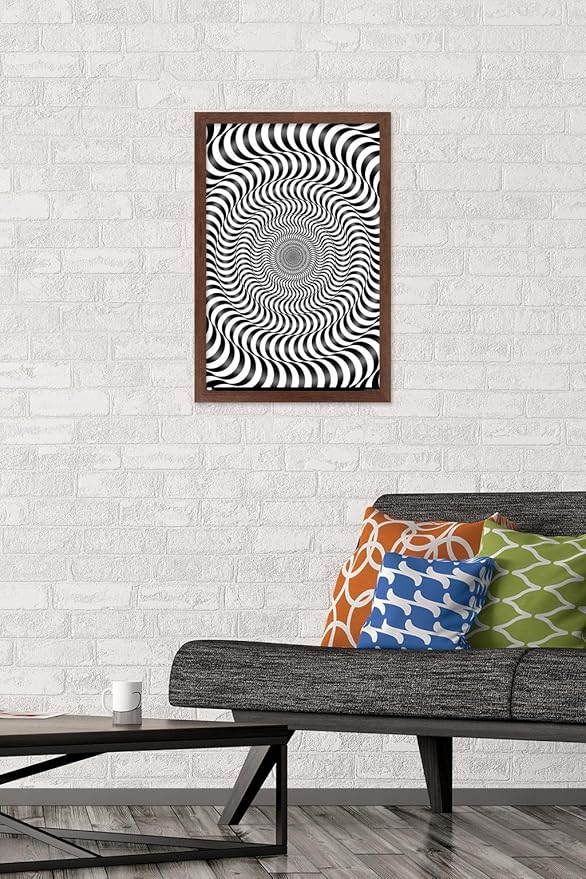 Trends International Zebra Stripe Optical Illusion Wall Poster, 14.725" x 22.375", Mahogany Framed Version
