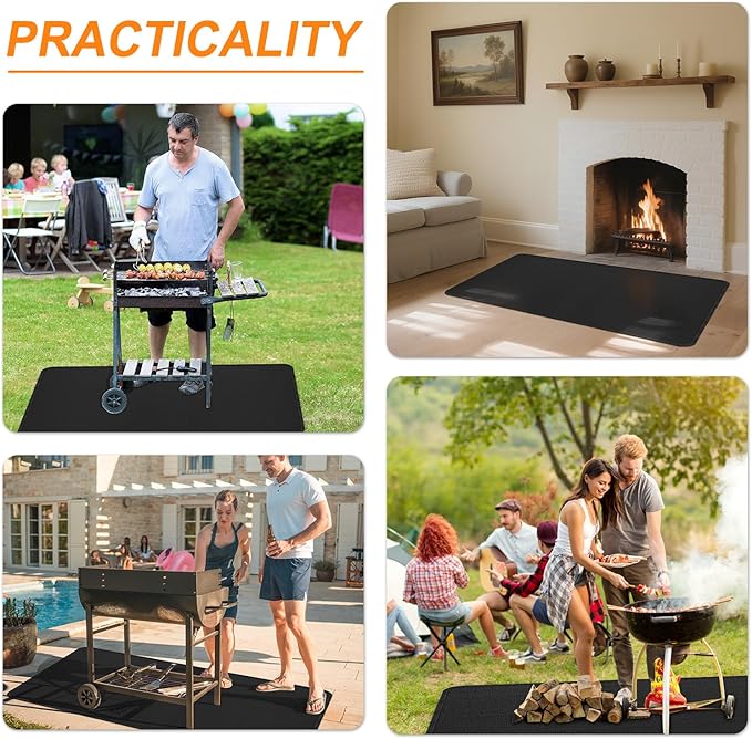 Stasover 65 x 48 Inch Under Grill Mats for Outdoor Grill, Fireproof & Heat Resistant Fiberglass Deck Protector, Waterproof & Oil-Proof BBQ Floor Pad for Deck, Patio, Grass – Easy Clean, Reusable