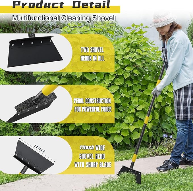 Multifunctional Flat Shovel, 88" Long Handle Manual Weeder, Heavy Duty Metal Floor Scraper Ice Chopper Snow Shovel Spade Garden Tool for Digging, Weeding,Scraping, Ice Remove, Lawn Edging