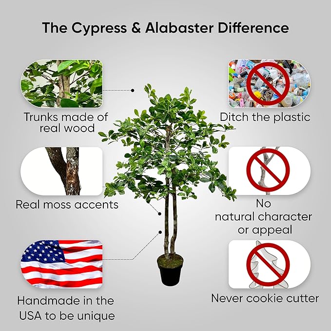 Cypress & Alabaster Handmade 4ft Italian Black Olive Leaf Artificial Tree with Ethically Sourced Real Wood Trunks, Hypoallergenic, 4-Foot, Green