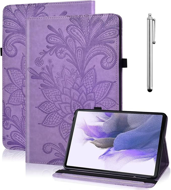 Case for Samsung Galaxy Tab A11+/A11 Plus /A9+/A9 Plus 2025/2023 5G 11 Inch Embossed Lace PU Leather Stand Cover with Elastic Band Card Slots Pen Holder &amp Multi-Angle Viewing - Blue