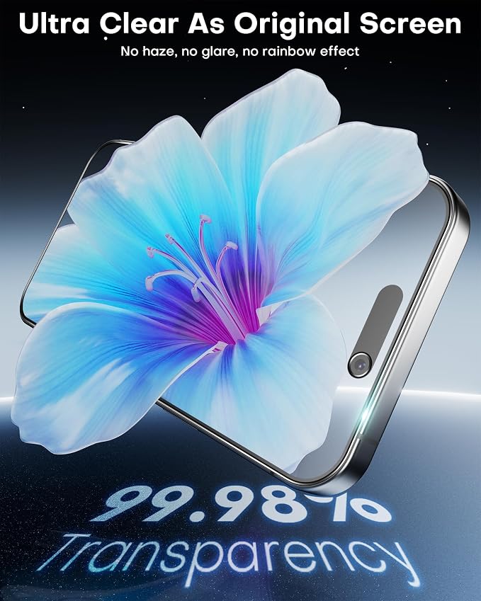 OMOTON Privacy Screen Protector for iPhone 16 Pro Max [Auto-Align Installation] Tempered Glass with 9H+ Hardness &amp 12FT Military Grade Shatterproof 100% Anti-Spy Full Coverage Protection 2 Pac