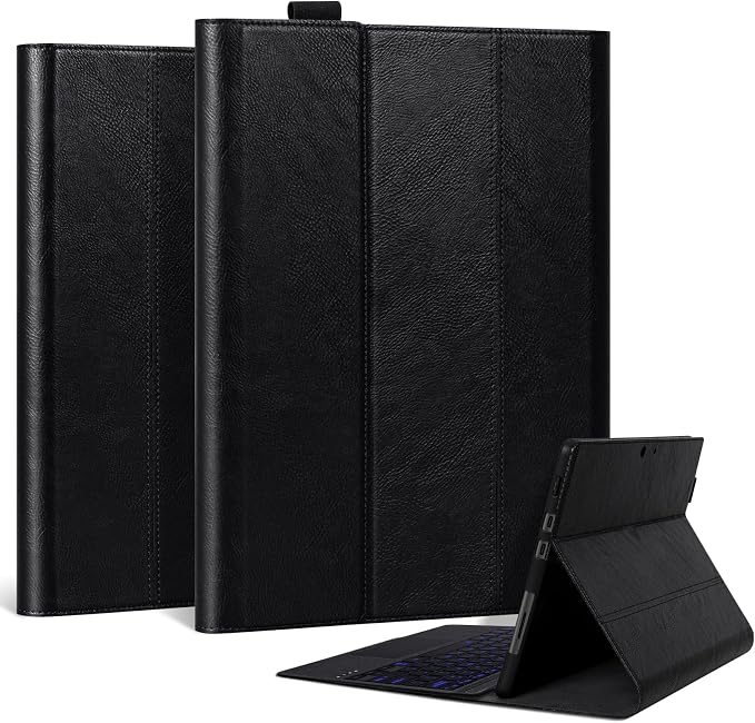 Leather Case for Microsoft Surface Pro 7+/7/6/5/4 12.3 Tablet Case | Premium Leather Folio Cover with Type Cover Keyboard &amp Stylus Pen HolderMagnetic Closure Protective CaseClassic Black