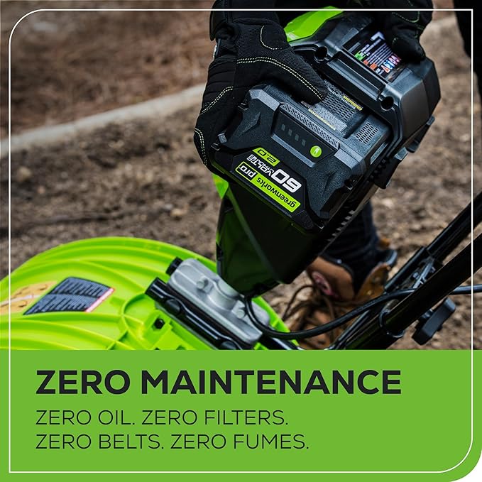 Greenworks 60V 8" Cordless Cultivator/Tiller + 4.0Ah Battery and Charger