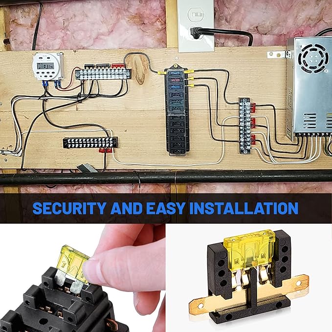 RED WOLF Car 10 Way Fuse Block Blade Fuse Box Standard Circuit Fuses Holder Fit Car Trailer Truck SUV Boat Marine Auto RV Power Distribution Panel Damp-Proof Cover DC 10-32V