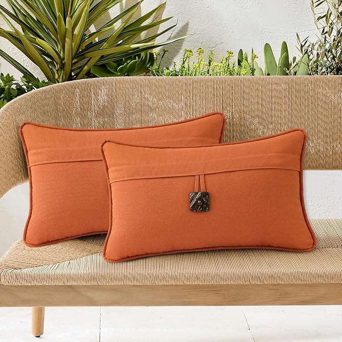 Outdoor Sunbrella Decorative Pillows with Coconut Button Pack of 4, 20" x 12" Outdoor Pillow Set for Couch Bed Throw Patio Sofa, Spectrum Cayenne