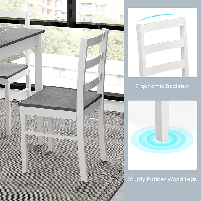 POWERSTONE Dining Table Set for 4, Kitchen Table Chairs Set of 4 with Rubber Wood Legs, Farmhouse 5 Piece Dining Table Set Solid Wood for Kitchen Dining Room Dinner (Grey)