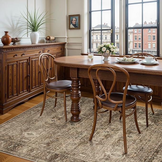 Lahome Vintage 6x9 Washable Brown Rugs for Living Room Bedroom, Soft Dining Room Rugs for Under Table, Non Slip Indoor Throw Carpet for Entryway Kitchen Office (6x9ft,Brown)