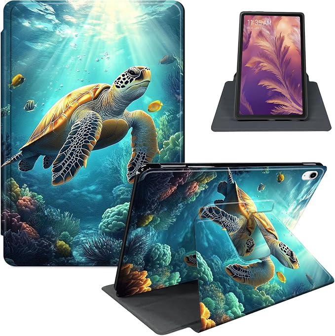for iPad 11th Generation (A16 2025) 11 / iPad 10th Gen 10.9 2022 Case 360° Rotating PU Leather Stand Cover with Auto Sleep/Wake Shockproof TPU Backl Raccoon Perched