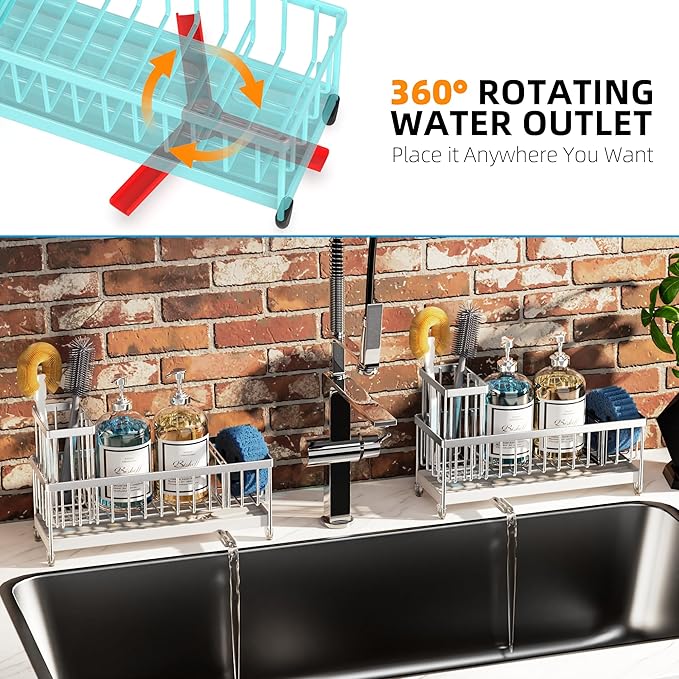 Moforoco Larger Version Sponge Holder for Kitchen Sink, Sink Caddy with High Brush Holder, Kitchen Sink Organizer Countertop Rustproof 304 Stainless Steel (Stainless Steel)