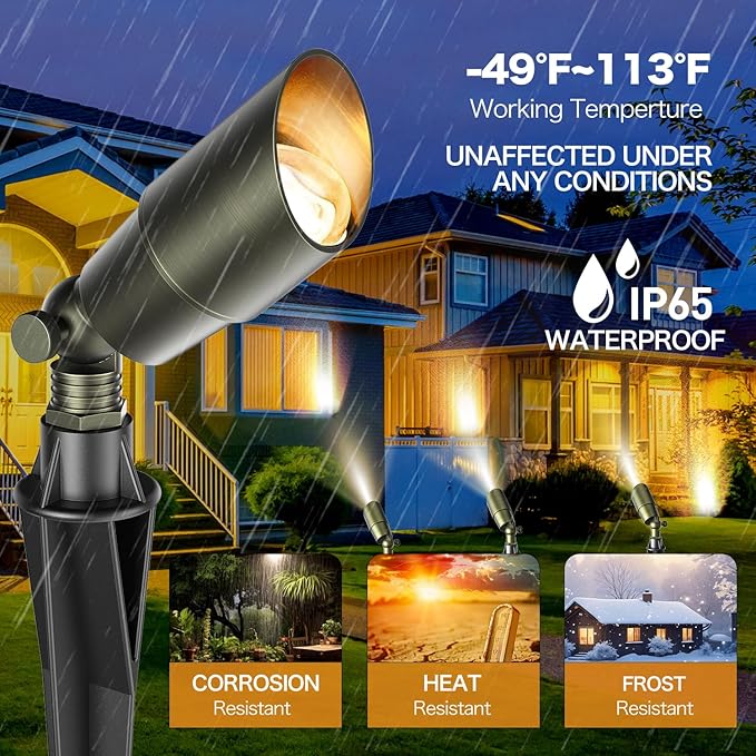 Low Voltage Landscape Lighting, 12V Brass Landscape Lighting Solid - Heavy Duty Waterproof Outdoor Up Lighting for Garden, Yard, Trees, Path & Deck - Bronze Accent Lighting(No Bulb)