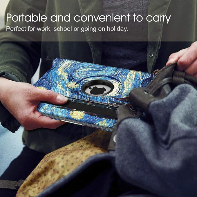 Fintie 360° Rotating Case for iPad 9th / 8th / 7th Generation 10.2 Inch | Swivel Stand Portrait &amp Landscape Viewing Shockproof Cover with Pencil Holder Auto Wake/Sleep Aqua Wave