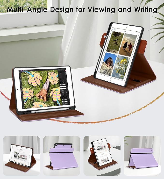 DTTO for iPad 9th/8th/7th Gen Case 10.2 Inch (2021/2020/2019) Brown | 360 Degree Rotating Premium Faux Leather Folio Stand Cover with Pencil Holder Auto Sleep/Wake Multiple Angles Hand Strap