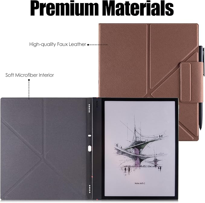 Case for Boox Note Air 5 CPU Leather Magnetic CoverBrown | Thin &amp Lightweightwith Auto Sleep/Wake2-Way Origami StandPen Buckle Design