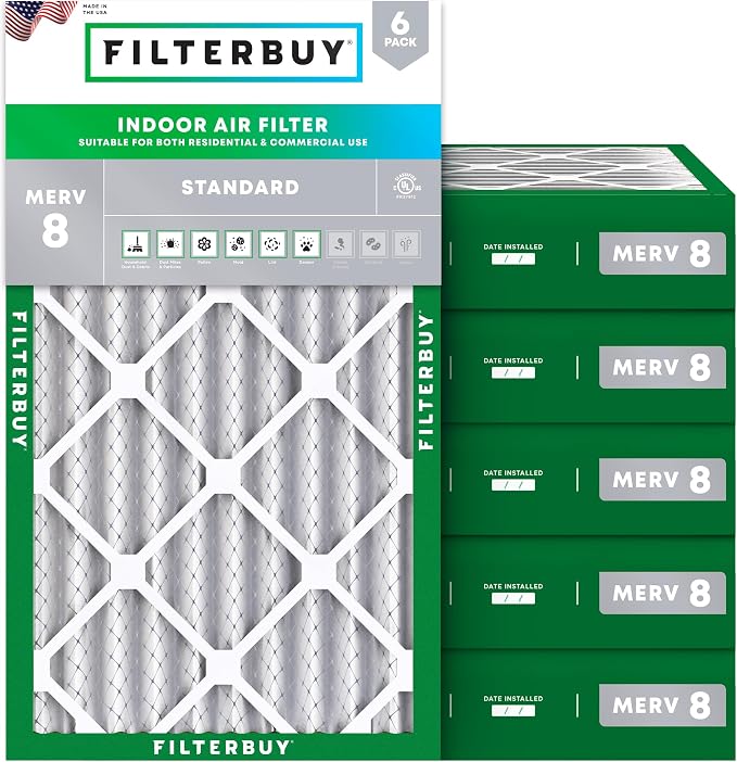 Filterbuy 12x24x4 Air Filter MERV 8 Essential Dust & Allergy Defense,