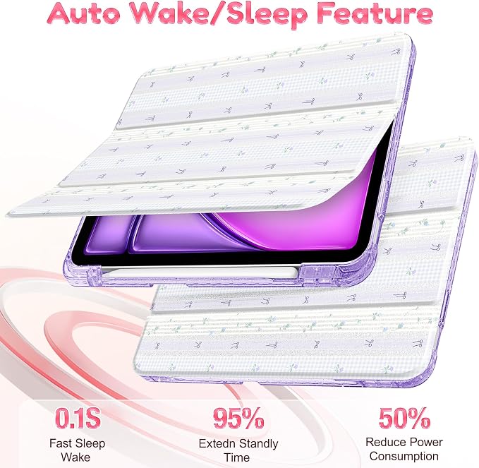 for iPad Air 11 inch M4/M3/M2 (2026/2025/2024) iPad Air 5th/4th Gen (2022/2020) 10.9 inch with Pencil Holder Glitter Clear Pretevtive Cover Auto Wake/Sleep Black Cartoon Stickers