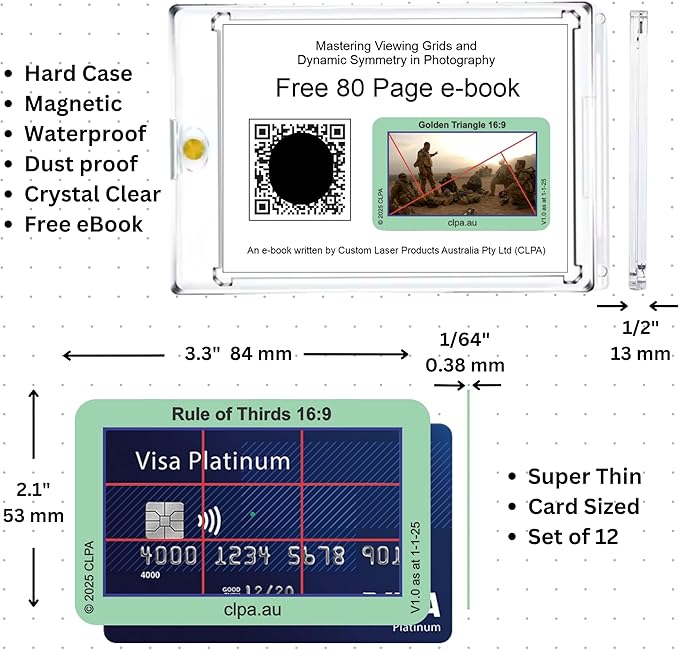 CLPA Fibonacci Viewfinder Set: Fibonacci Matrix, Grid, Spiral, and Diagonals for Art, Photography, & Video