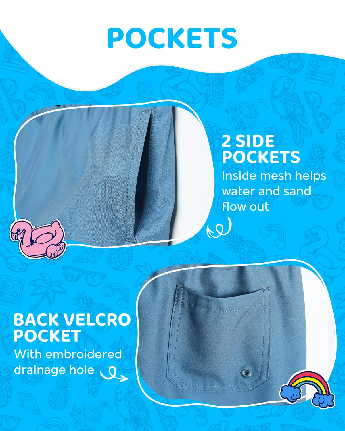 maamgic Boys Swim Trunks with Compression Liner 4-Way Stretch Quick Dry Swim Shorts Swimming Trunks Toddler Boy Haze Blue White 3T