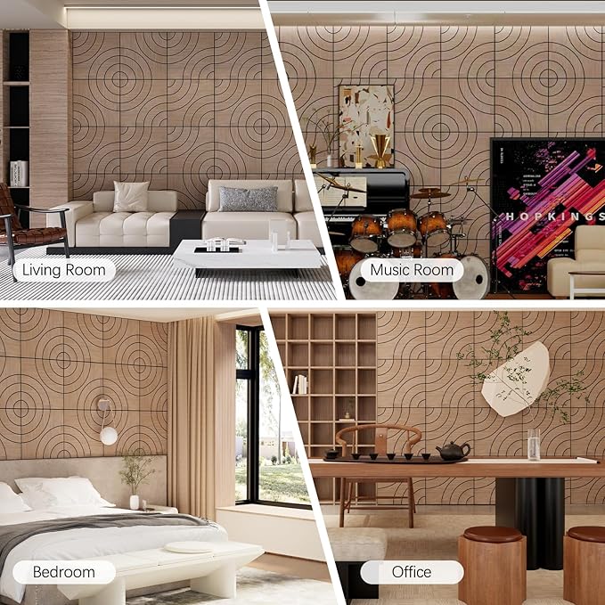 ARMURO 4 Packs Acoustic Wall Panels - Self-Adhesive 3D Wood Slat Wall Panel- Peel and Stick Sound Absorbing Panels for Noise Reducing - Feature Wall Decor for Home & Office