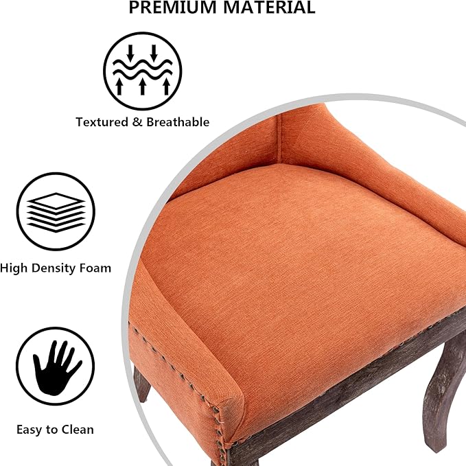 Farmhouse Dining Chairs Set of 6, Upholstered Fabric Dining Room Accent Chairs with Wood Legs & Bronze Nailhead, High Wingback Kitchen Chairs for Living Room Hotel Apartment, Orange