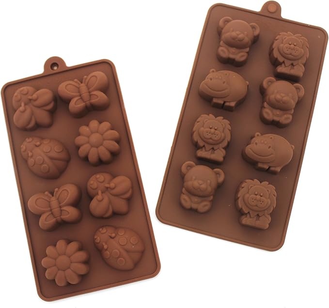 Non-stick Candy Jelly Molds, Chocolate Molds, Soap Molds, Silicone Baking Molds - Forest Cute Theme Happy Bear, Lion, Hippo - More Fun, Party Decor Set, Set of 2 (Animal)