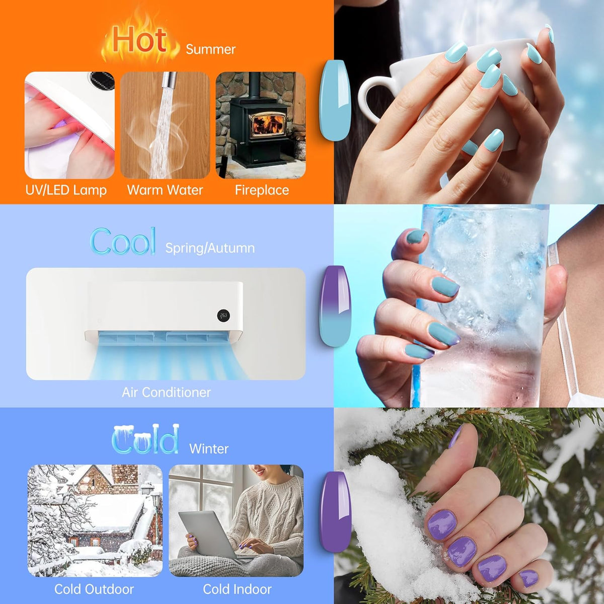 YTD Likomey Color Changing Gel Nail Polish,15ml Mockingbird Egg Blue To Purple Mood Temperature Change Colors,Fall Winter Thermal Ombre UV Manicure Pastel UV Nail Varnish,WB343