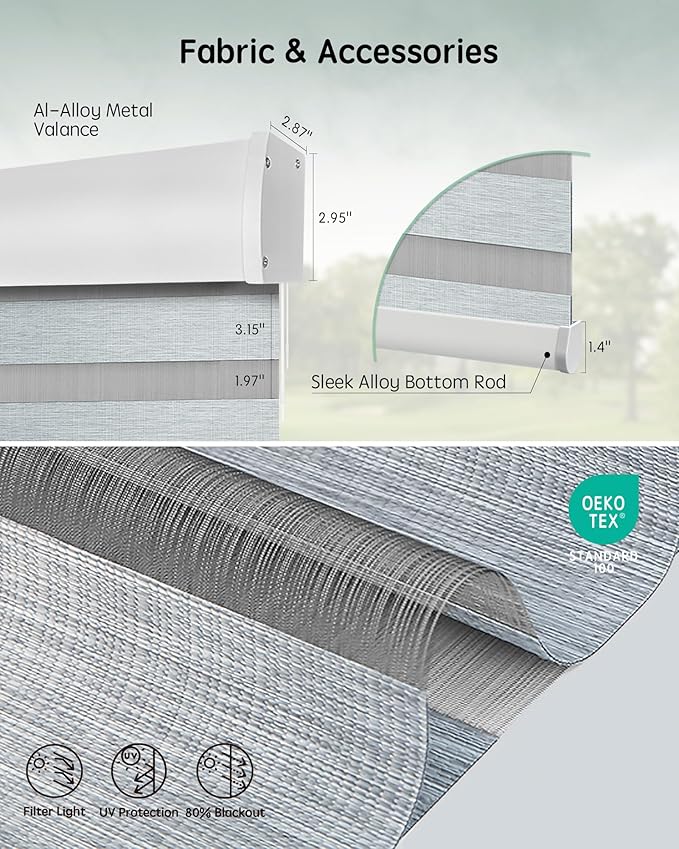 Yoolax Motorized Blinds with Remote, Electric Zebra Blinds for Indoor Windows, Room Darkening Smart Shades with Voice Control, Compatible with Alexa Google Home, APP Control, 24" W x 72" H, Grey