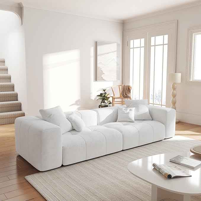 JACH 2 Seater Sofas Sectional Couches, Modern Love Seat Office Couch, Loveseat Modular Couch, Cozy Sleeper Sofa for Apartment, Bedroom, Living Room (Linen Fabric, White)