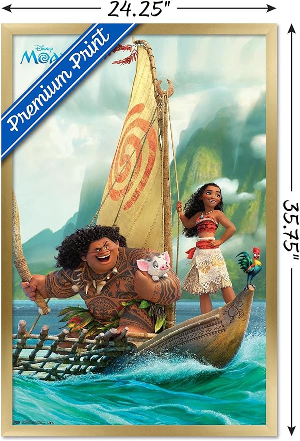 Disney Moana - Group Wall Poster, 34L" x 22.4W", Gold Framed Version
