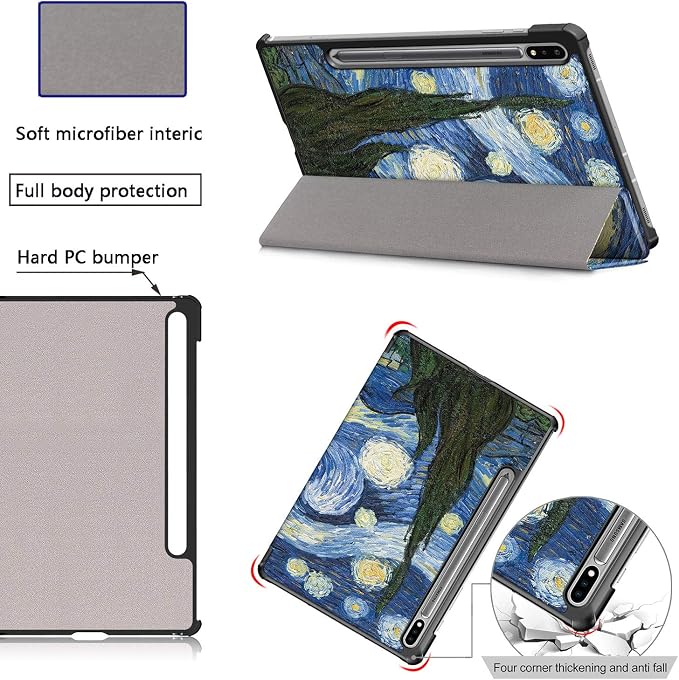 Case for Samsung Galaxy Tab S8 Plus 12.4 2022/S7 FE 2021/S7 Plus 2020 (SM-X800/X806/T730/T733/T736/T738/T970/T975/T976) Lightweight Tri-Fold Stand Thin Cover Auto Wake/Sleep Almond Blossom