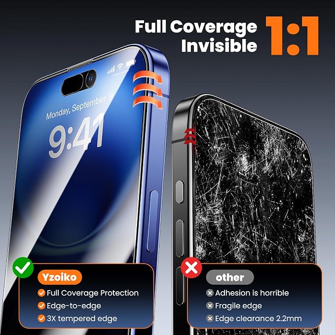 2 Pack Privacy Screen Protector for iPhone 16 plus/iPhone 15 plus 6.7 28° Anti-Spy Tempered Glass with Auto Dust Removal Easy Installation Kit Bubble-Free Case Friendly