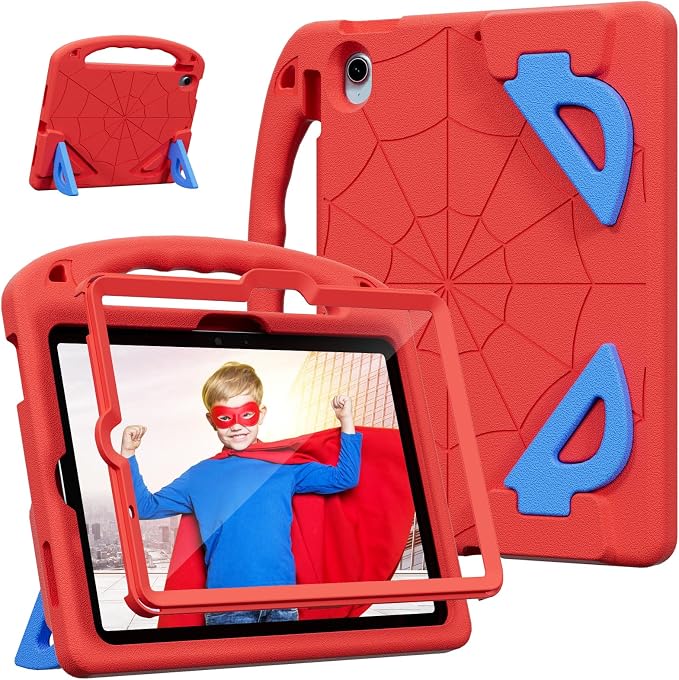 Kids Case for iPad Air 11-Inch (M4/M3/M2 2026/2025/2024) | iPad Air 5th Gen (2022) / 4th Gen (2020) 10.9 Shockproof Cover with Built-in Screen Protector and Stand (Black+Blue)