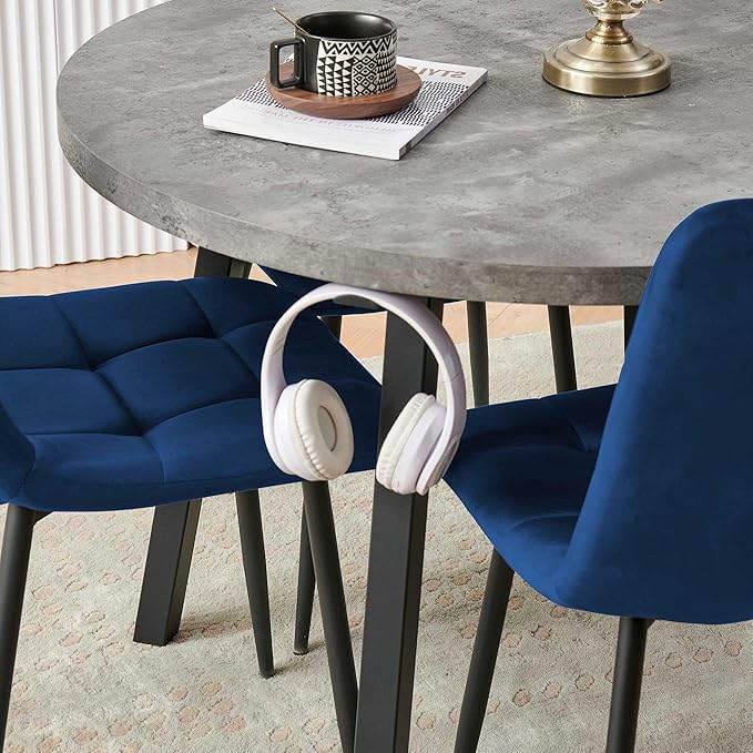 Modern 4-Person Round Dining Table Set, Space-Saving for Kitchen, Living Room, Apartment, Includes Dining Table & 4 Blue Chairs,Small Dining Room Set for 4