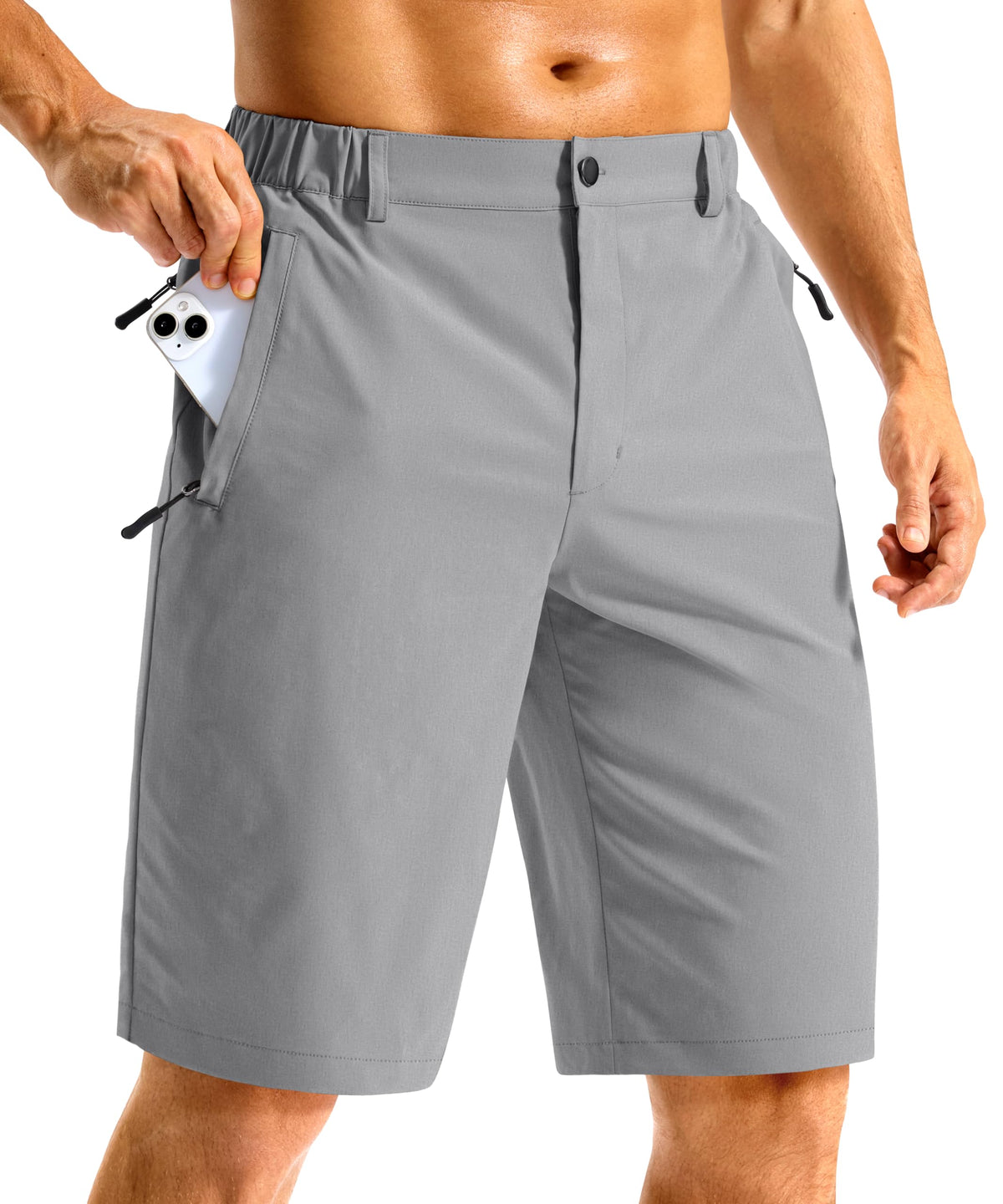 Men's Shorts 11" Long Golf Lightweight Knee Length Shorts Light Grey L