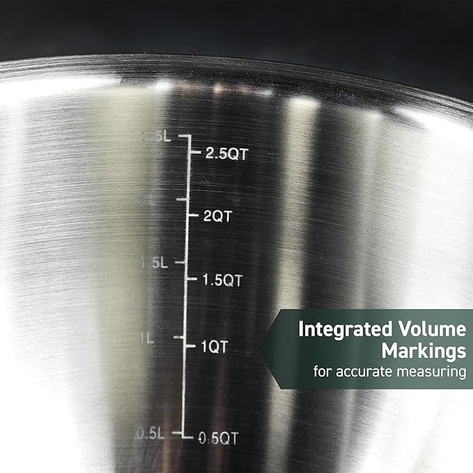 HexClad 3 Piece Stainless Steel Mixing Bowl Set with Vacuum Seal Lids