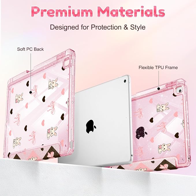 Mektron Sparkly Case for iPad 10.2 inch Glitter Tablet Cases for iPad 9th Gen 2021/8th Gen 2020/7th Gen 2019 Cover with Shiny Clear Back Shell Foldable Bling Smart Cover Blue Floral