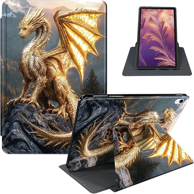 for iPad 11th Generation (A16 2025) 11 / iPad 10th Gen 10.9 2022 Case 360° Rotating PU Leather Stand Cover with Auto Sleep/Wake Shockproof TPU Backl Two Dragons Fighting