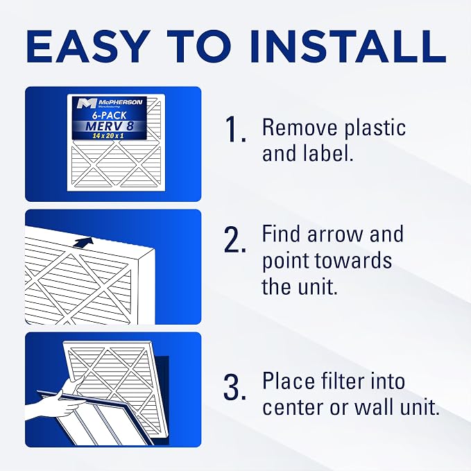 16x20x1 Air Filters, MERV 8 Pleated HVAC AC Furnace Filter Replacement