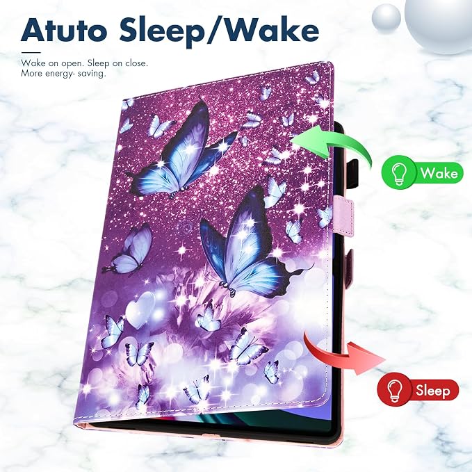 Dteck for Samsung Galaxy Tab S10+/S9+/S8+/S7 FE/S7 Plus Case with S Pen Holder Shockproof Stand Smart Folio Protective Auto Sleep/Wake Cover Fairy Butterfly