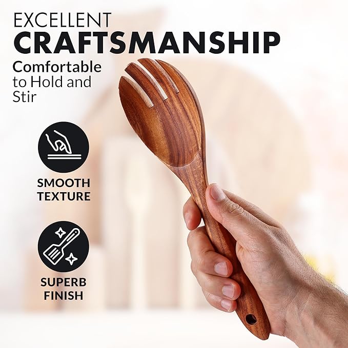 Zulay Kitchen 12-Piece Teak Wooden Utensils for Cooking - Natural Teak Utensil Set with Premium Gift Box - Non-Stick Wooden Spoons for Cooking - Kitchen Gift Set - Comfortable Grip Wooden Utensil Set