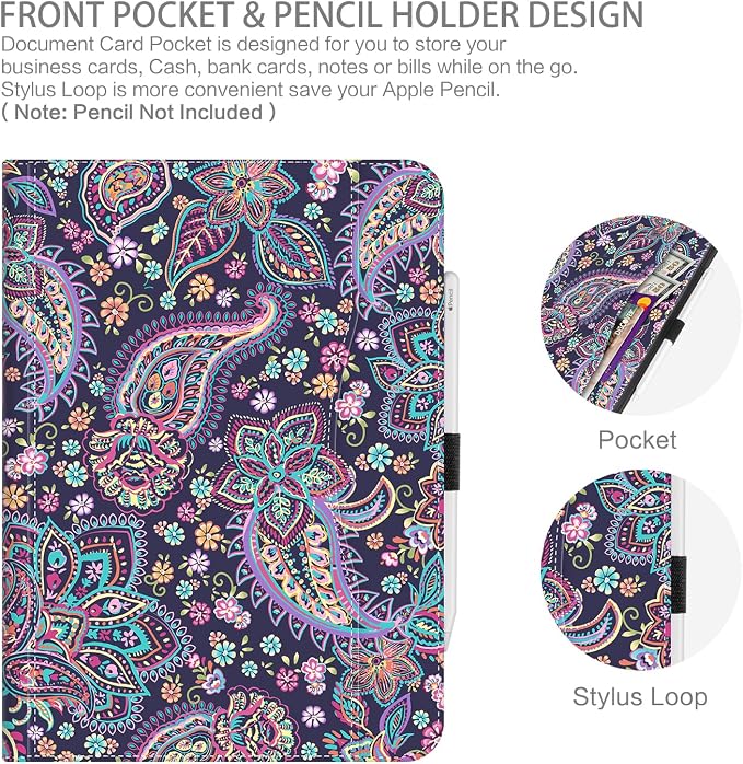 Case for iPad Air 13-inch M4/M3/M2 iPad Pro 12.9 6th/5th/4th/3rd Generation Case with Pencil Holder Multi-Angle Adjustable Stand Shockproof Pocket/Hand Strap/Auto Wake Sleep Sunflowers Butterfly