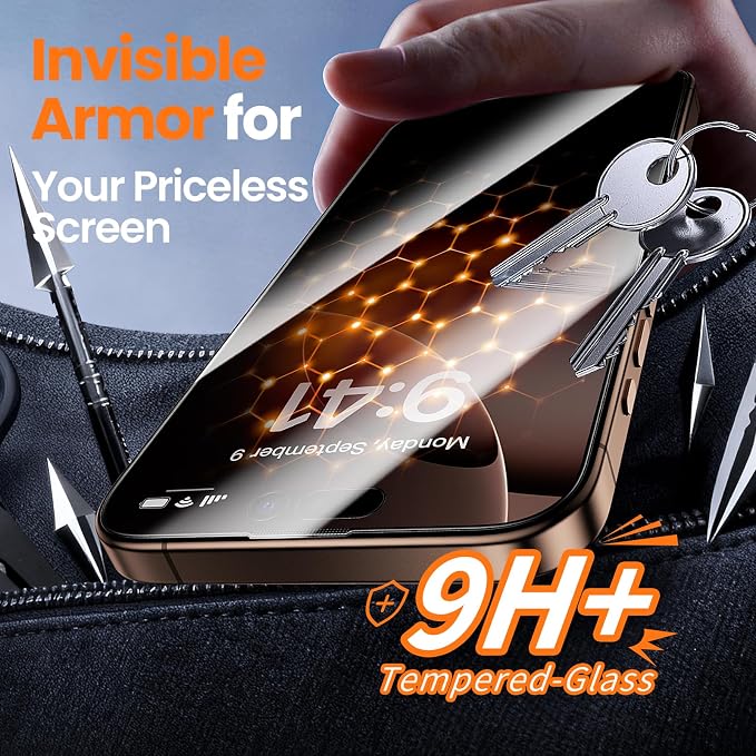 2 Pack Privacy Screen Protector for iPhone 16 Pro Max 6.1 28° Anti-Spy Tempered Glass with Auto Dust Removal Easy Installation Kit Bubble-Free Case Friendly