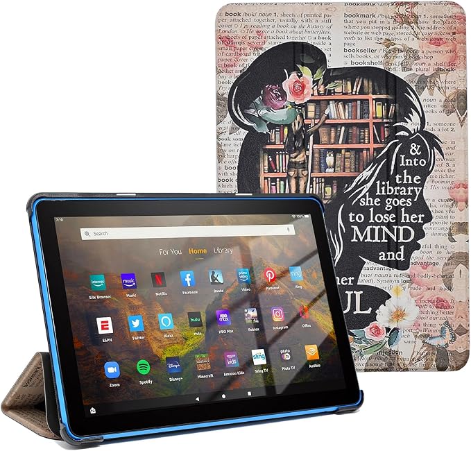 Case for Amazon Fire HD 10 Tablet (7th and 9th Generation 2017 and 2019 Release) Lightweight PU Leather Stand Cover with Auto Wake/Sleep Book and Flowers
